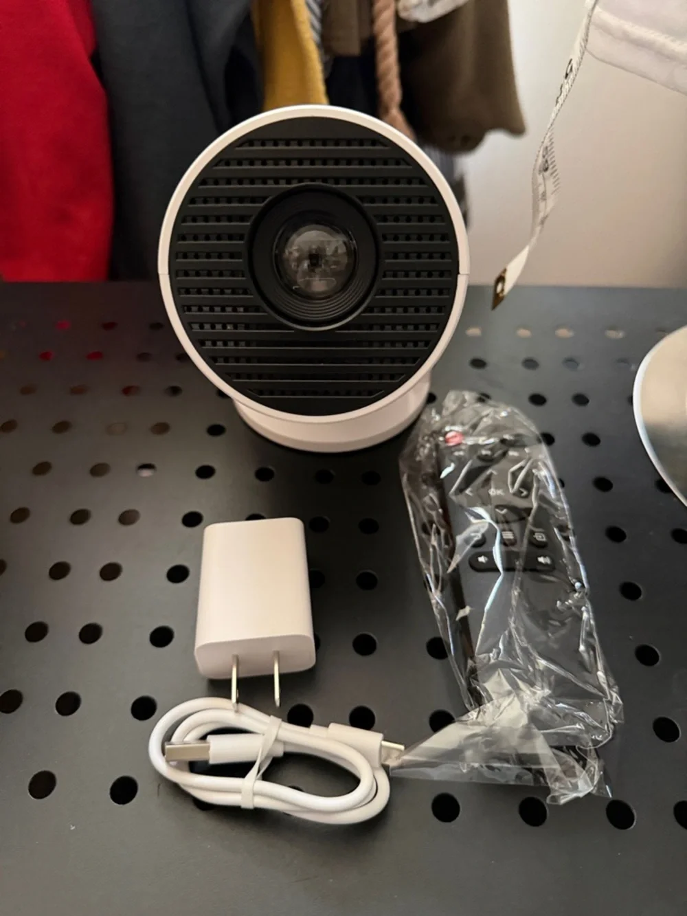 White Home Projector with Remote and USB Charger